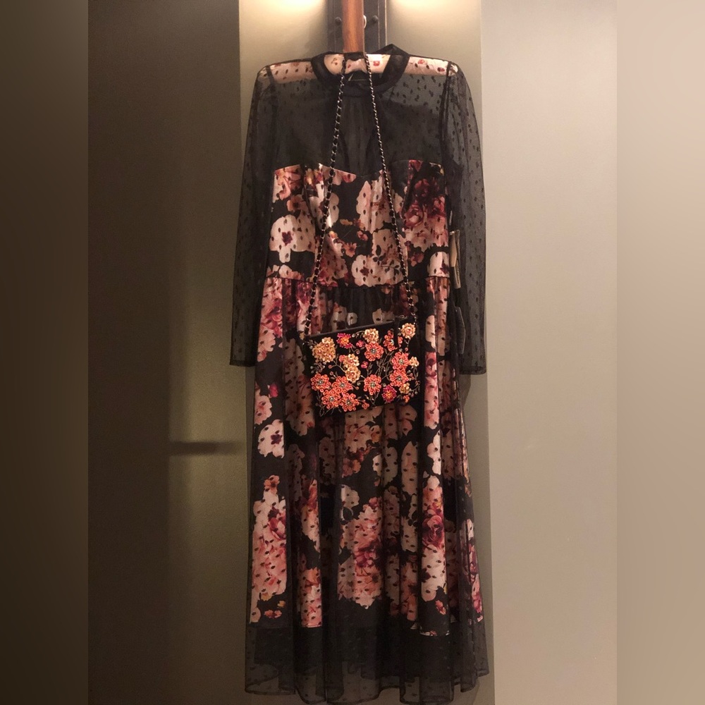 Eliza J Floral Polka Dot Mesh Overlay Dress, size 10 - Picture 12 of 16